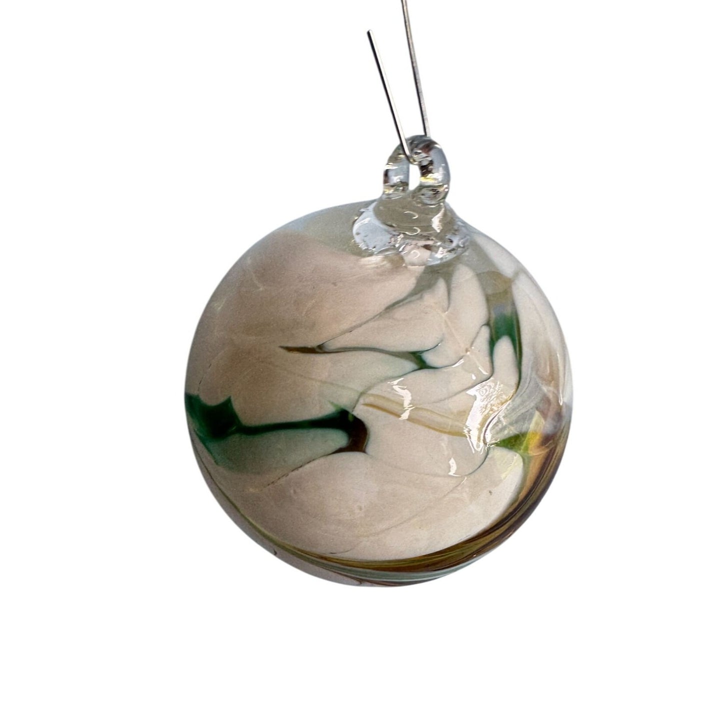 Handmade Val Glashütte Swirled Glass Ornament Green Spirit Ball Austria Signed 3
