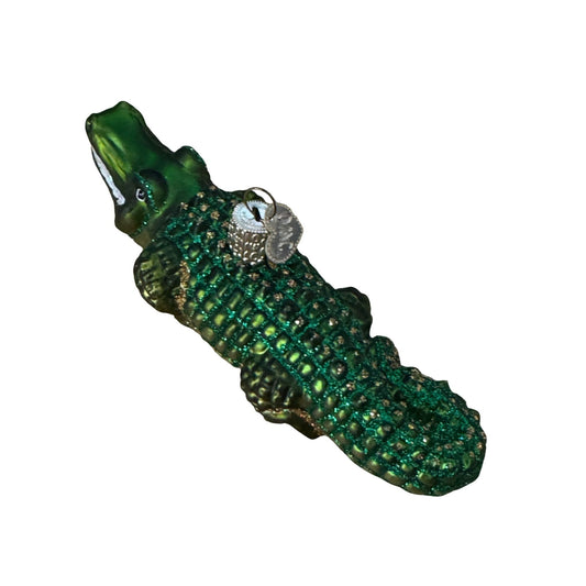 Old World Christmas Glass Alligator Ornament Green 5 Inches Boxed