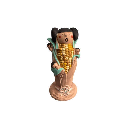 Helen Taissadre Corn Maiden Storyteller Figurine Signed Native American Clay 4"