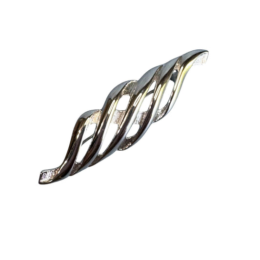 Monet Silver-Tone Twisted Wave Brooch Classic Designer Signed Jewelry Piece