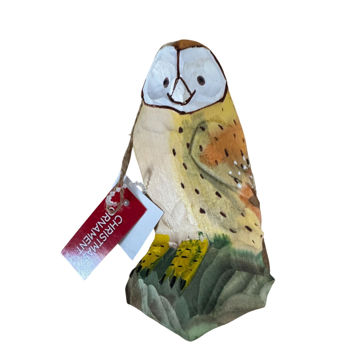Hand-Carved Wooden Owl Christmas Ornament 4 1/4" High