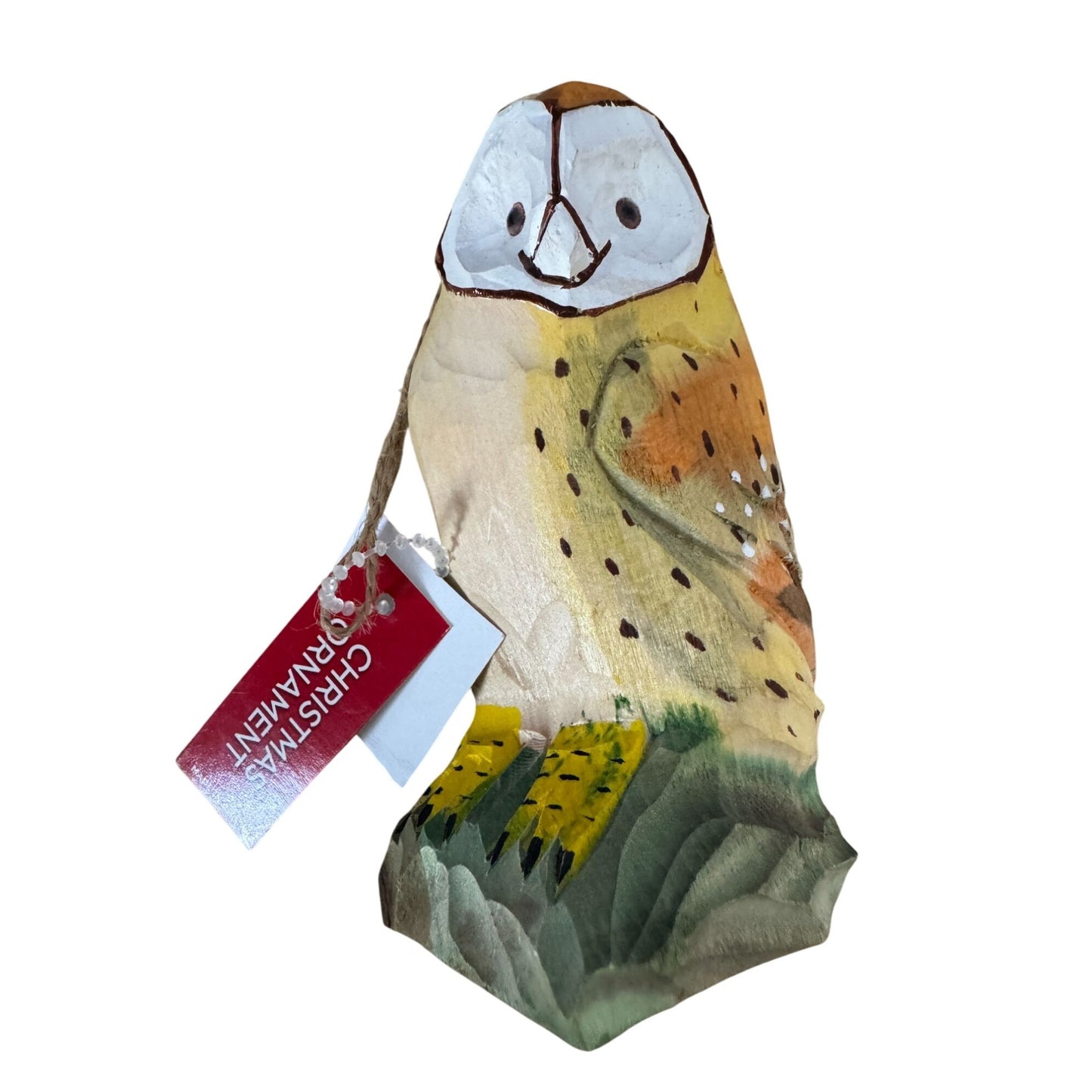 Hand-Carved Wooden Owl Christmas Ornament 4 1/4" High