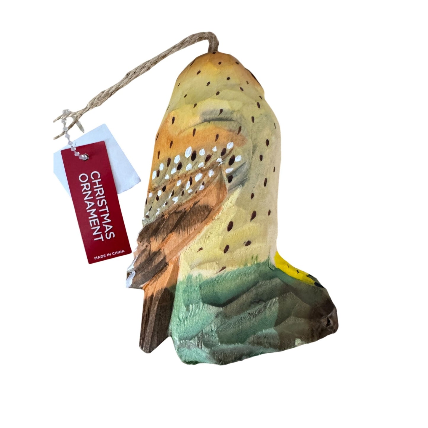 Hand-Carved Wooden Owl Christmas Ornament 4 1/4" High