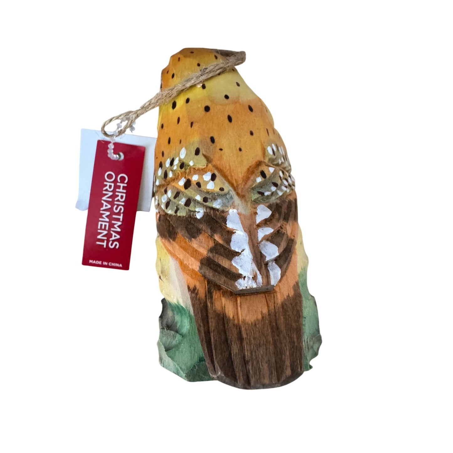 Hand-Carved Wooden Owl Christmas Ornament 4 1/4" High