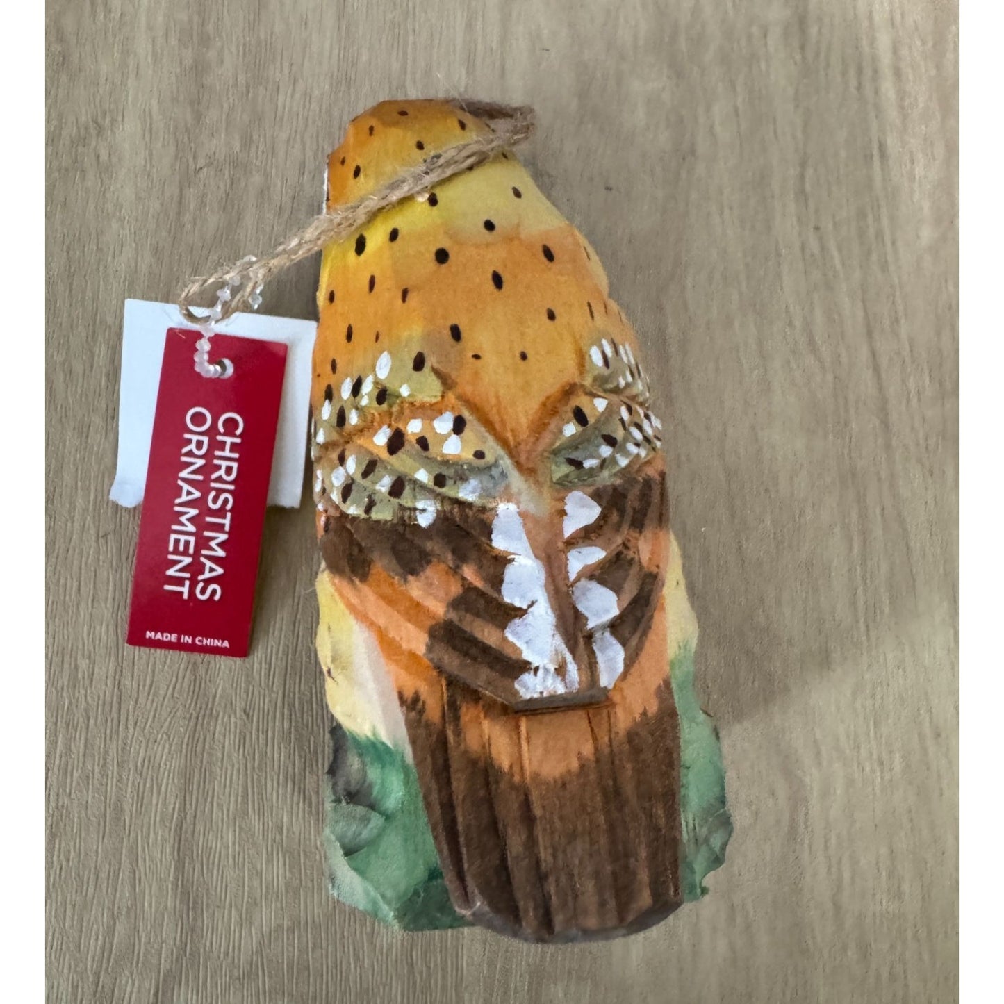 Hand-Carved Wooden Owl Christmas Ornament 4 1/4" High