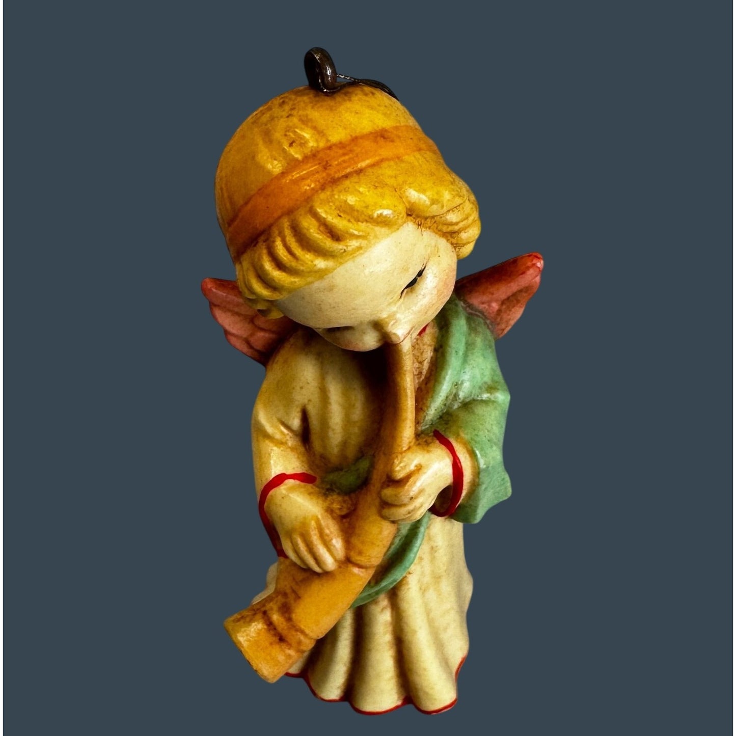 Anri Ferrandiz Angel With Horn Hand Painted Resin Christmas Ornament Italy Signed 3"