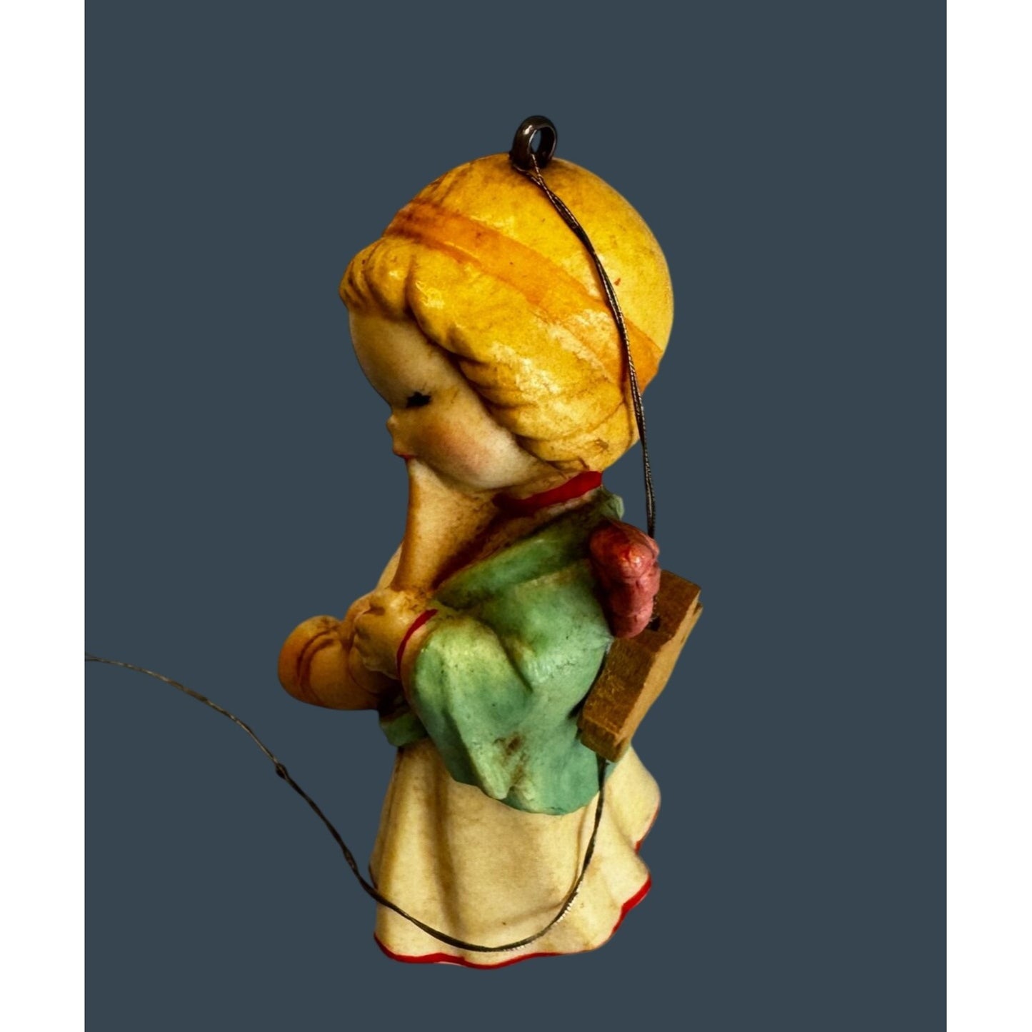 Anri Ferrandiz Angel With Horn Hand Painted Resin Christmas Ornament Italy Signed 3"