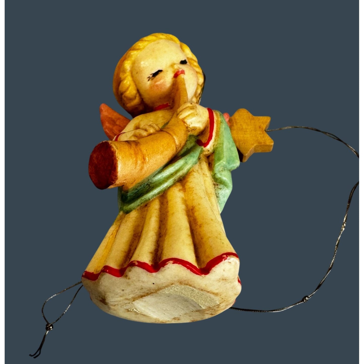 Anri Ferrandiz Angel With Horn Hand Painted Resin Christmas Ornament Italy Signed 3"