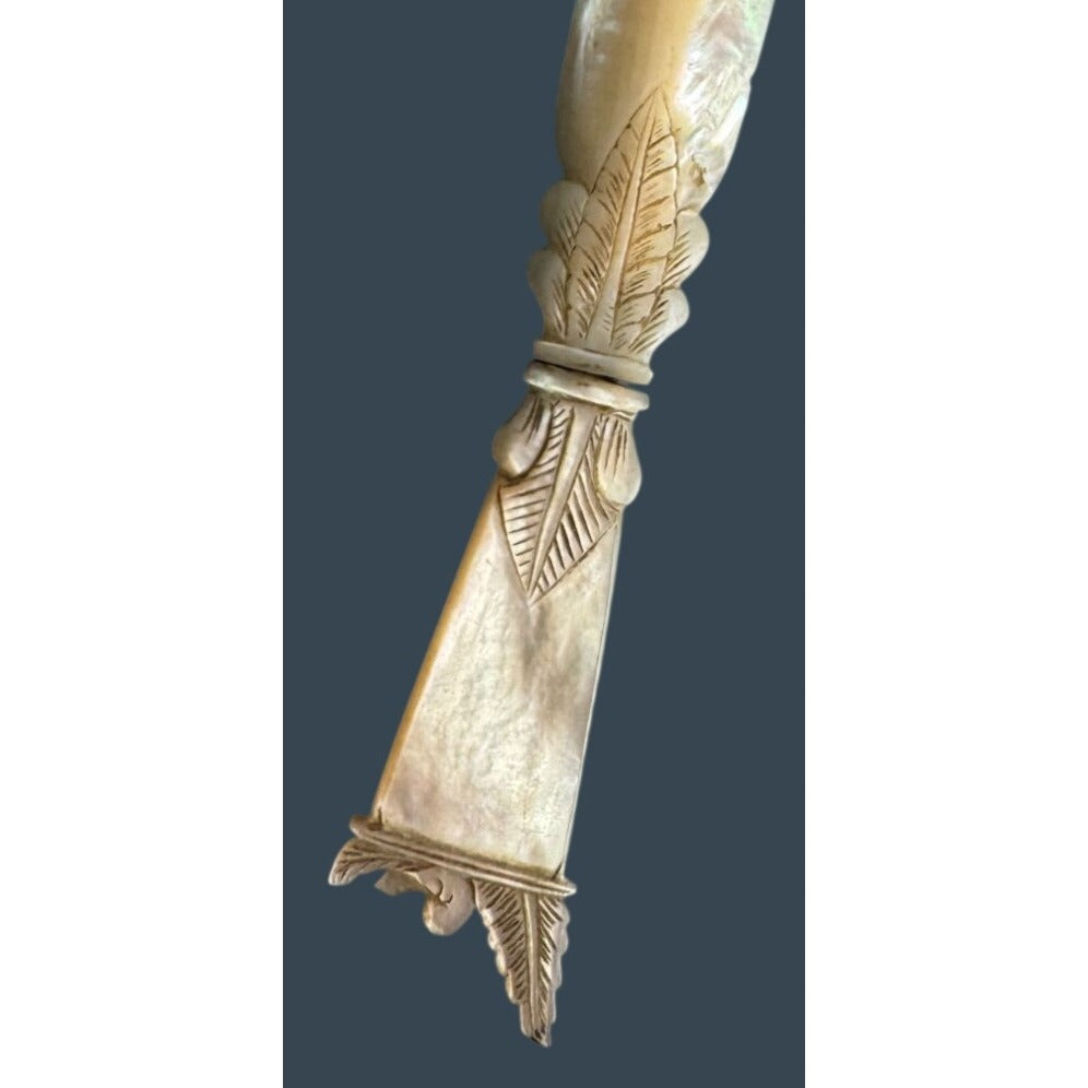 Carved Mother Of Pearl Letter Opener Victorian Leaf Design Desk Accessory 7 1/2"