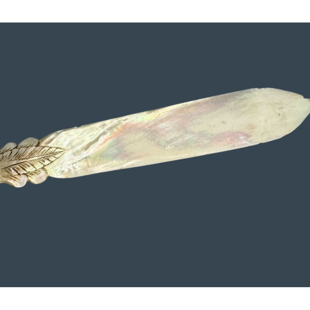 Carved Mother Of Pearl Letter Opener Victorian Leaf Design Desk Accessory 7 1/2"