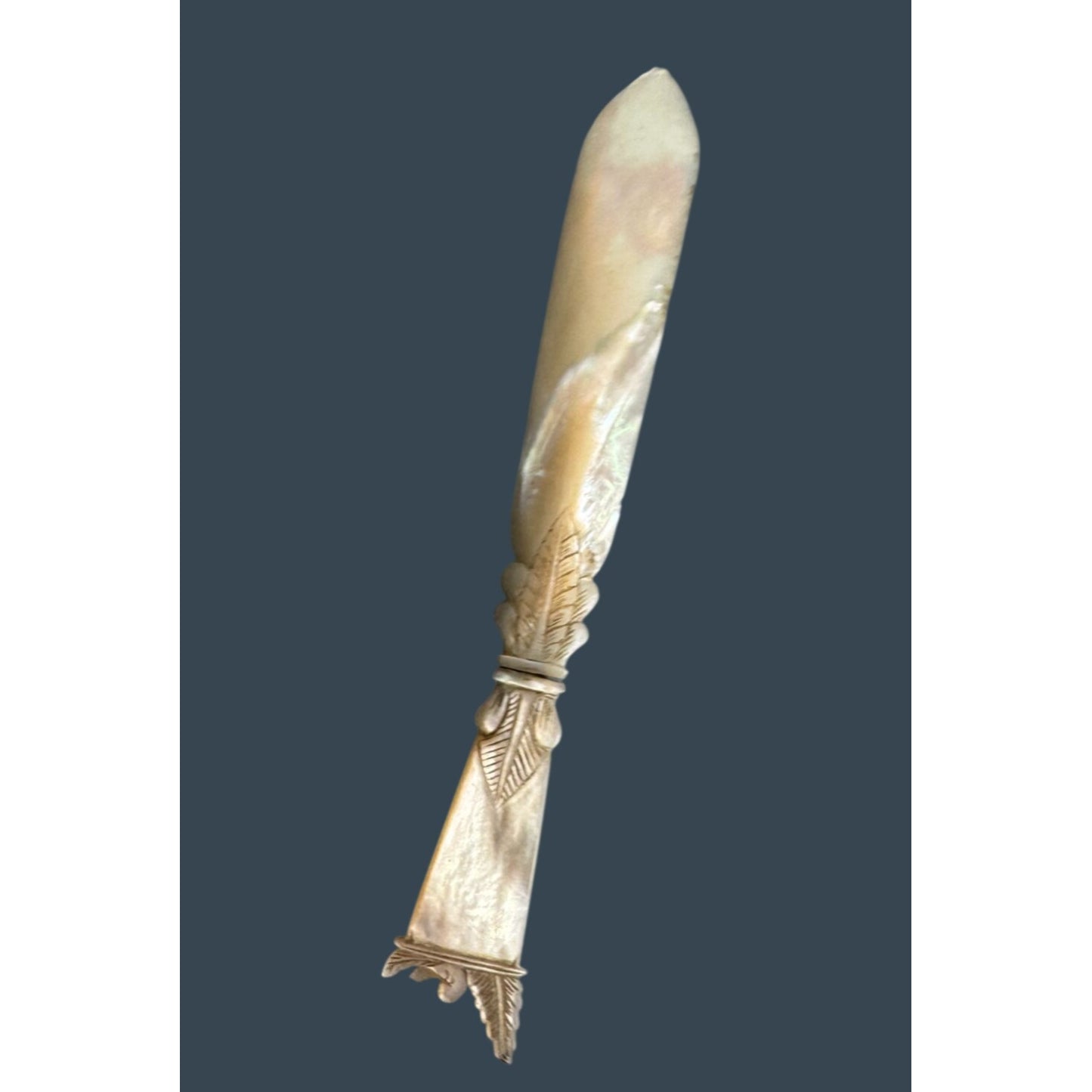 Carved Mother Of Pearl Letter Opener Victorian Leaf Design Desk Accessory 7 1/2"
