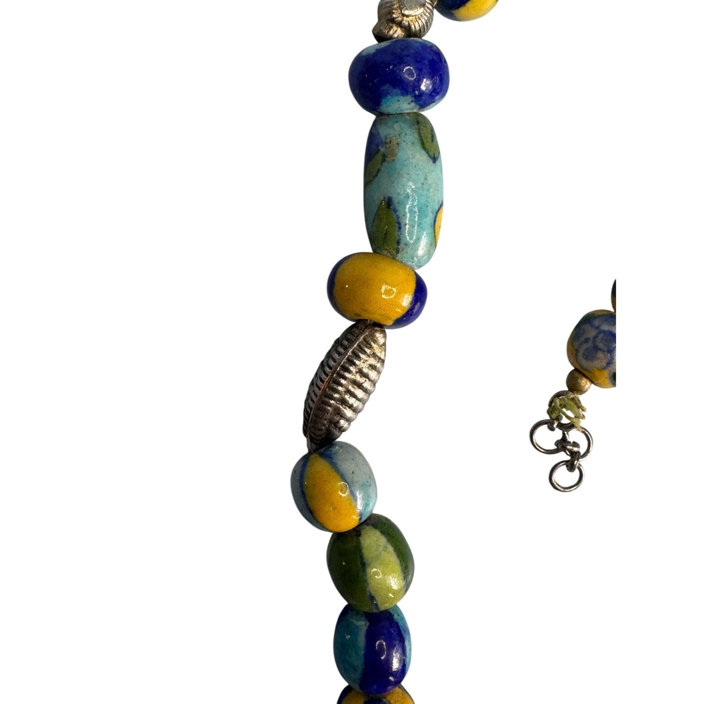 Vintage Venetian Millefiori Glass Beaded Necklace With Silver Accents 18"