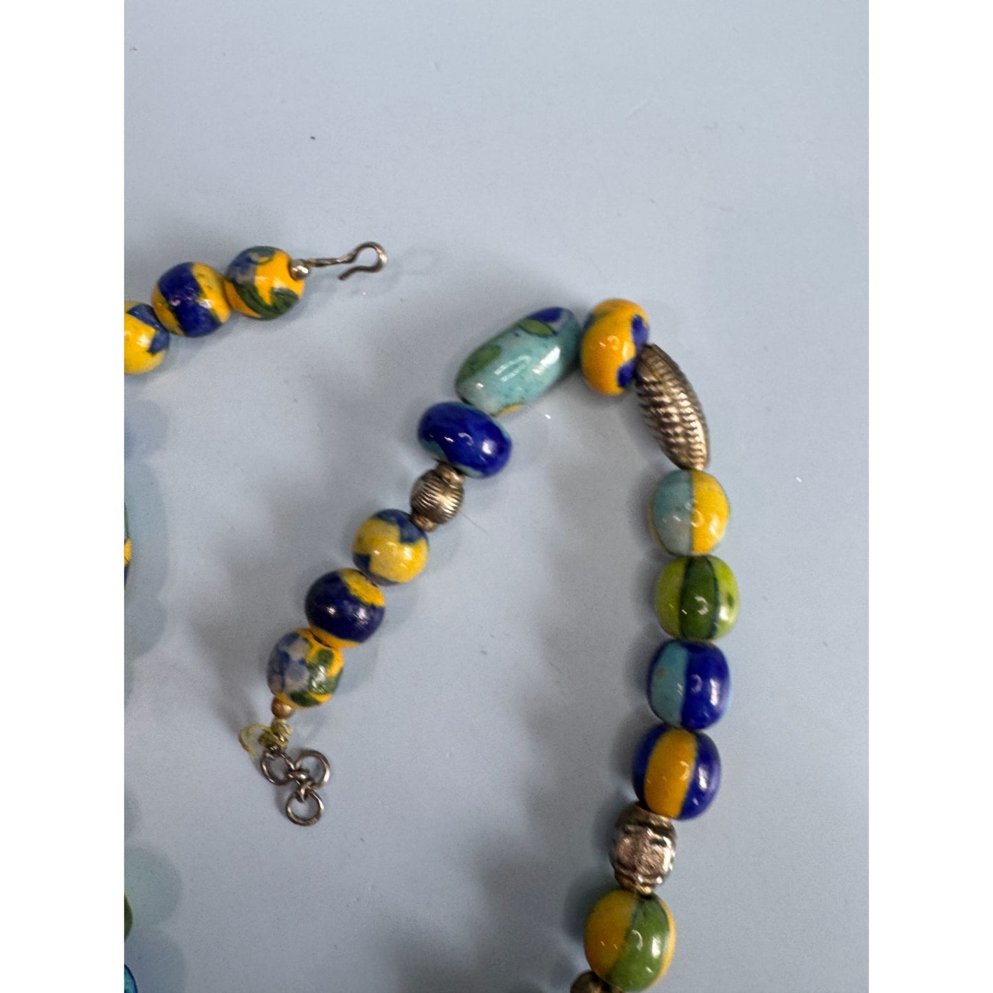Vintage Venetian Millefiori Glass Beaded Necklace With Silver Accents 18"