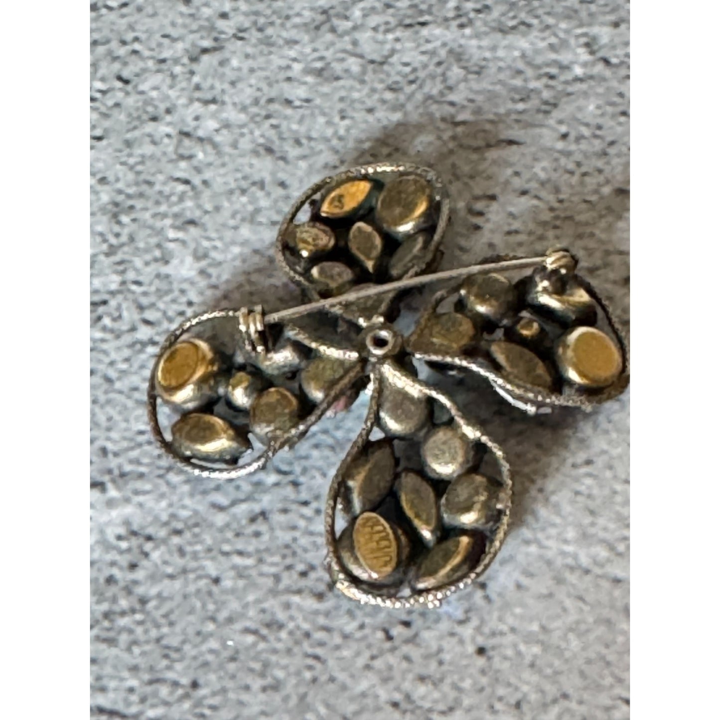 Vintage Regency Designer Signed Rhinestone Clover Brooch Green & Blue 2" Pin