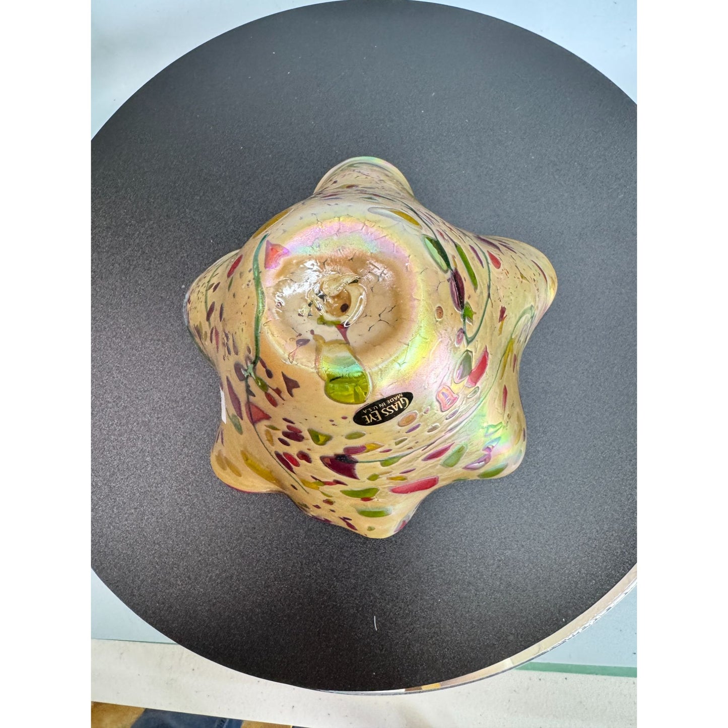 Glass Eye Studio Ruffled Art Glass Bowl Iridescent Confetti 6" USA
