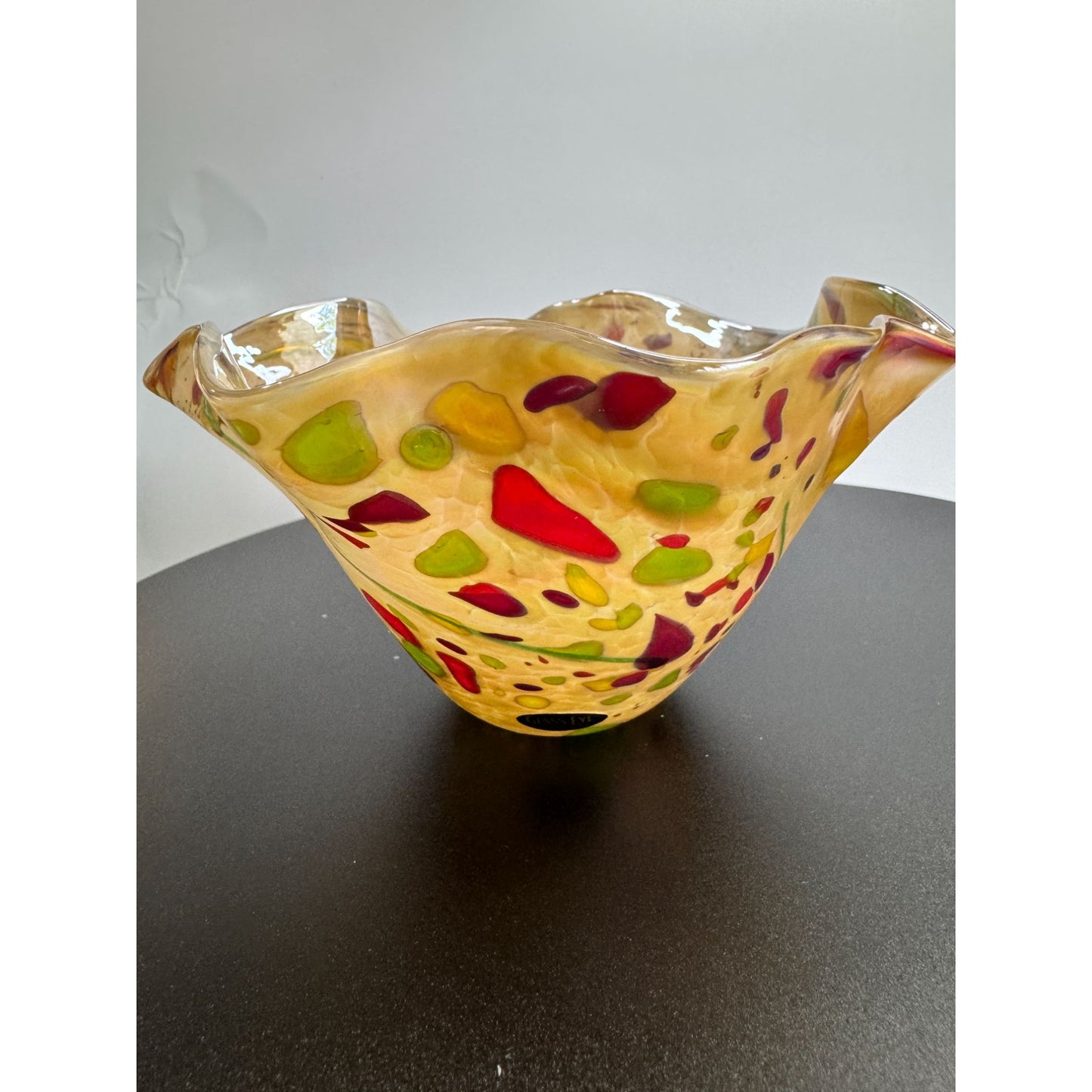 Glass Eye Studio Ruffled Art Glass Bowl Iridescent Confetti 6" USA