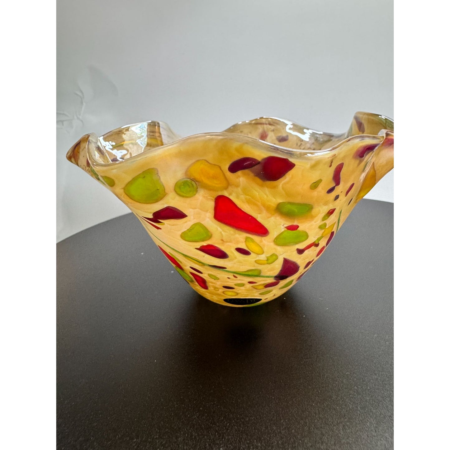 Glass Eye Studio Ruffled Art Glass Bowl Iridescent Confetti 6" USA