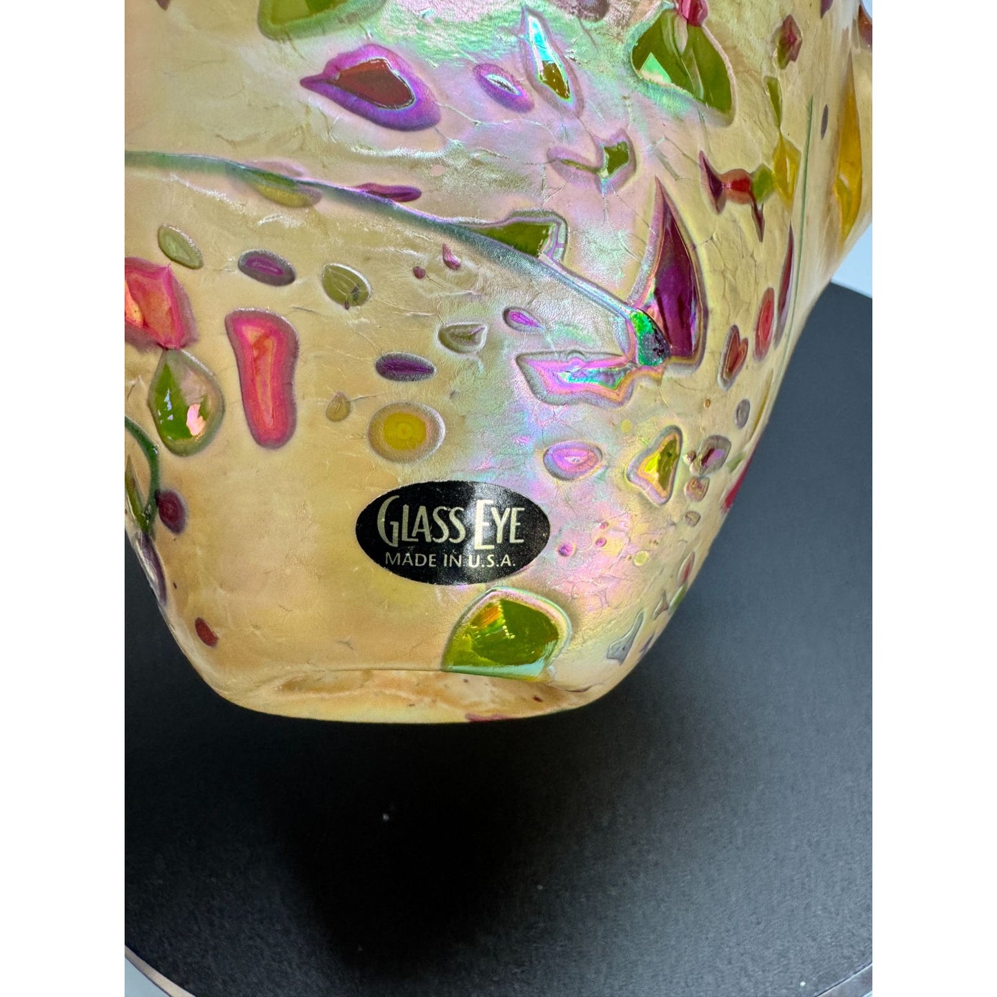 Glass Eye Studio Ruffled Art Glass Bowl Iridescent Confetti 6" USA