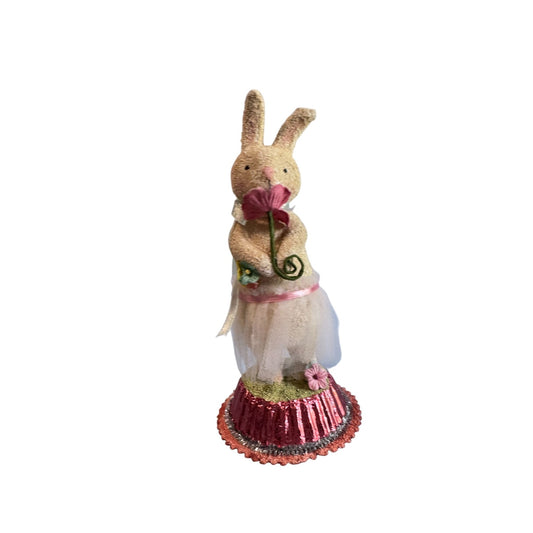 Decorative Seasons Of Cannon Falls Bunny Figurine With Pink Accents & Flower