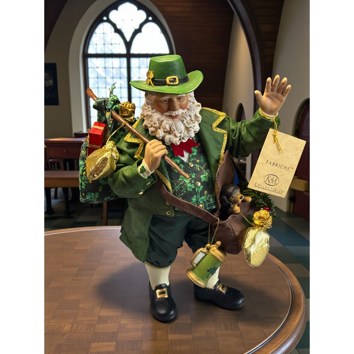 Kurt Adler Fabriché Irish Santa Musical Figurine Green Outfit 11" Box Tag