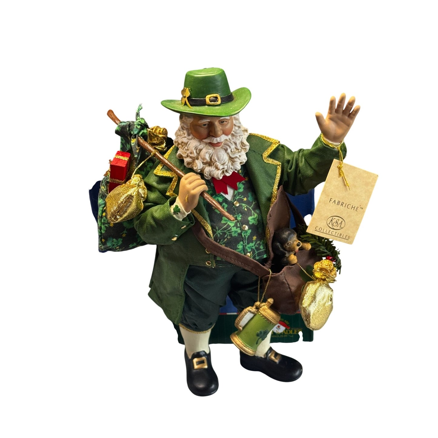 Kurt Adler Fabriché Irish Santa Musical Figurine Green Outfit 11" Box Tag