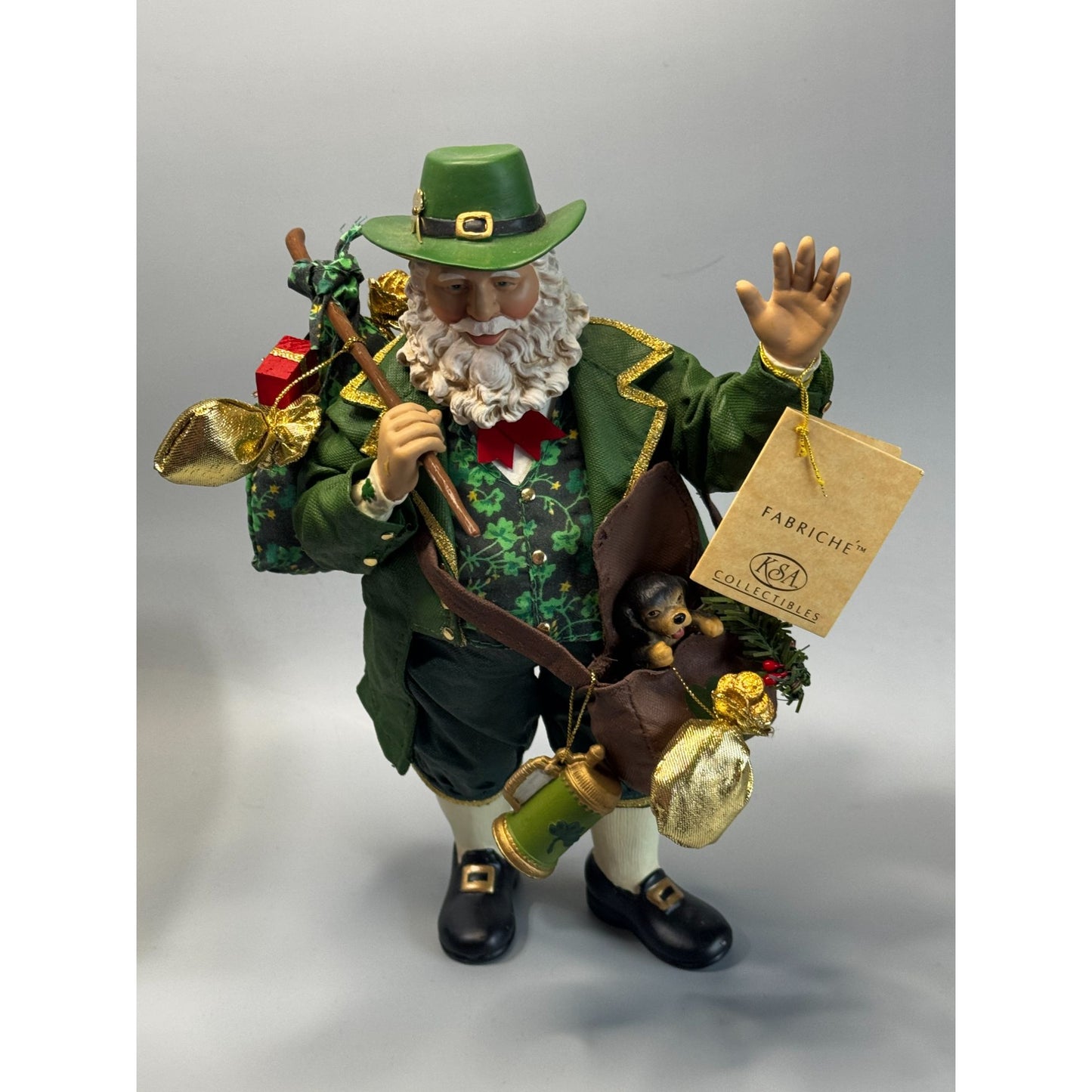 Kurt Adler Fabriché Irish Santa Musical Figurine Green Outfit 11" Box Tag