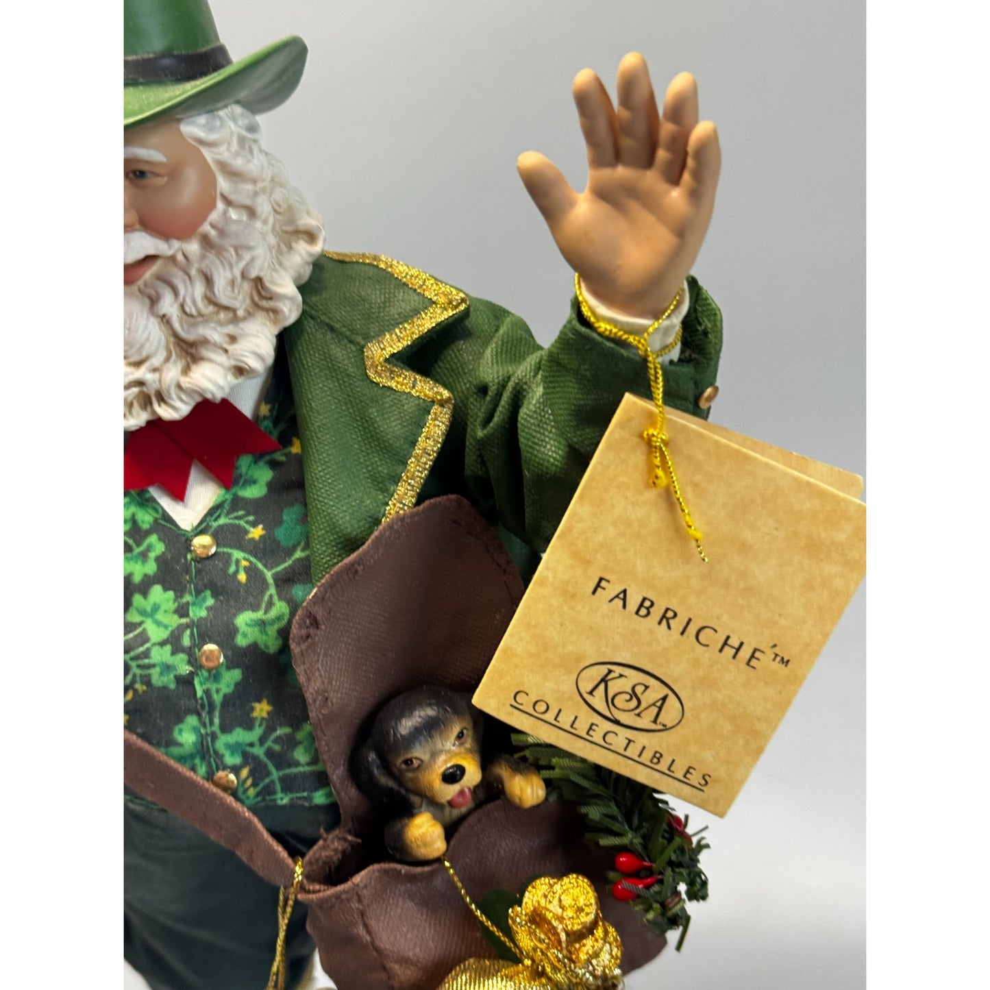 Kurt Adler Fabriché Irish Santa Musical Figurine Green Outfit 11" Box Tag