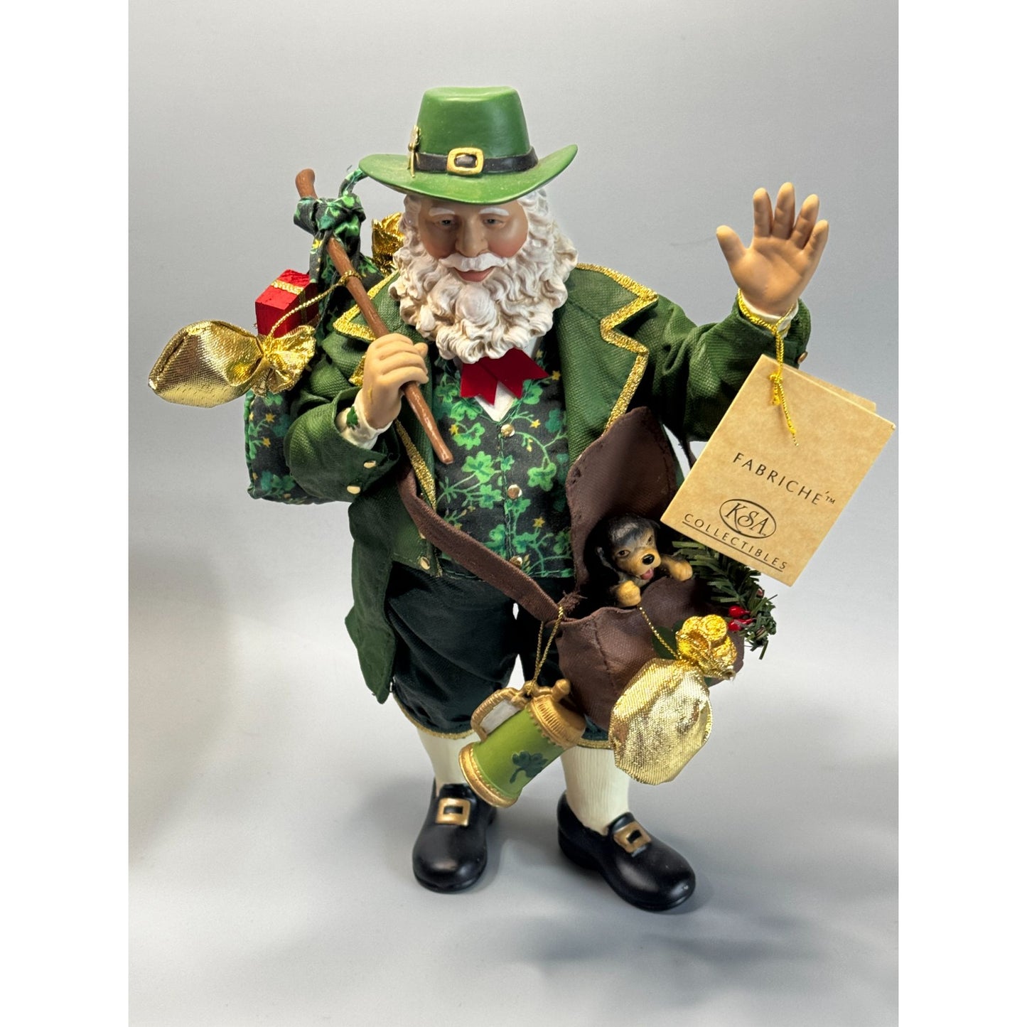 Kurt Adler Fabriché Irish Santa Musical Figurine Green Outfit 11" Box Tag