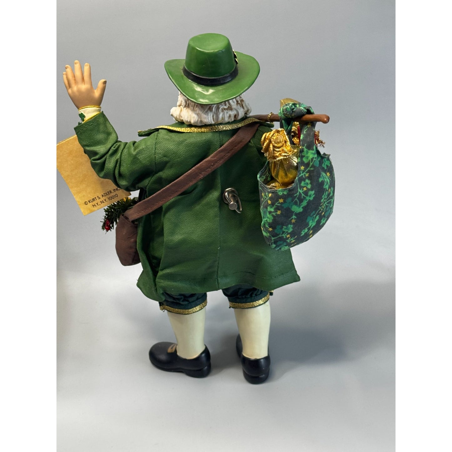 Kurt Adler Fabriché Irish Santa Musical Figurine Green Outfit 11" Box Tag