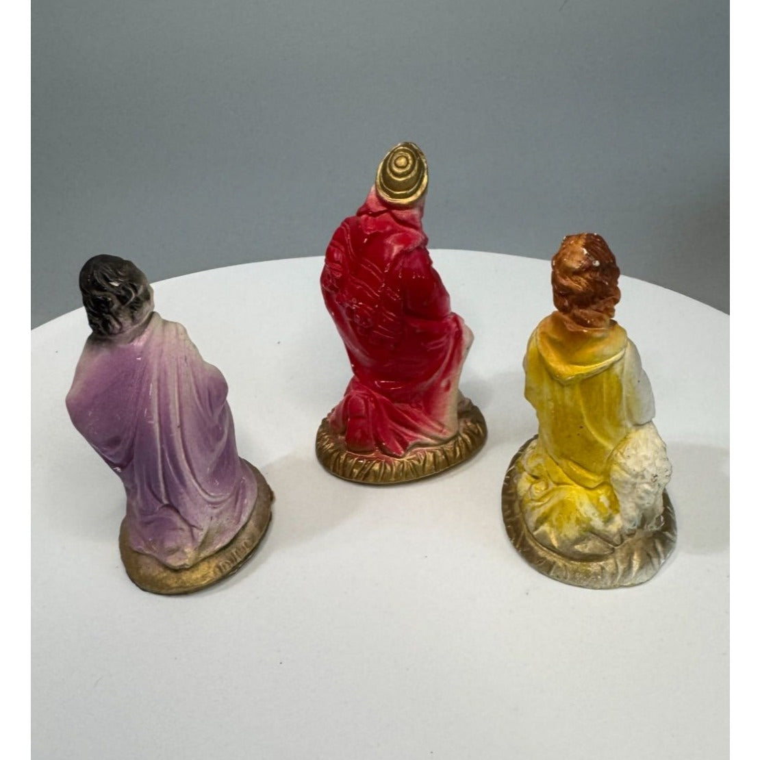 Antique Chalkware Nativity Figures Joseph King Melchior Shepherd c1930 4" Scale 3 1/2"