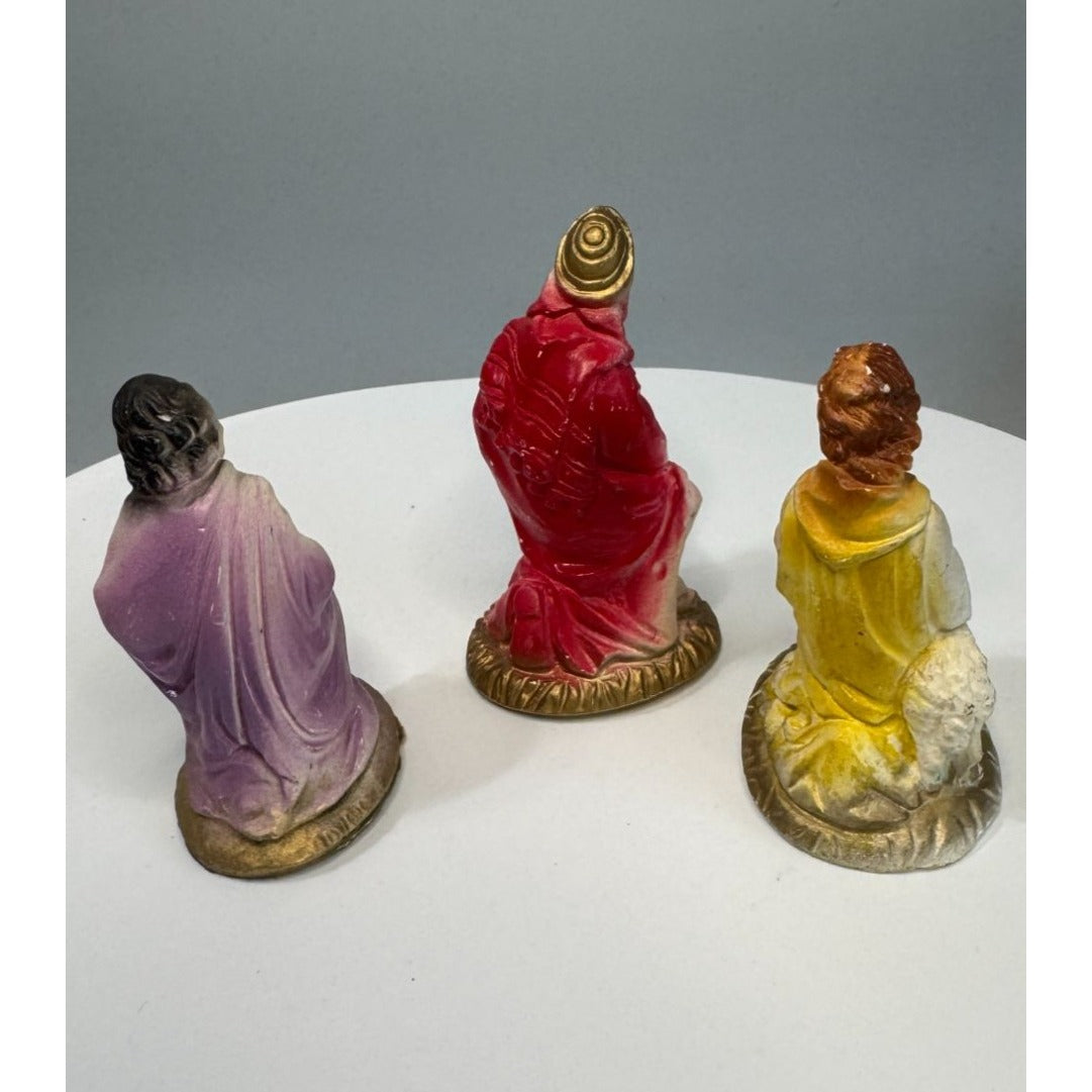 Antique Chalkware Nativity Figures Joseph King Melchior Shepherd c1930 4" Scale 3 1/2"
