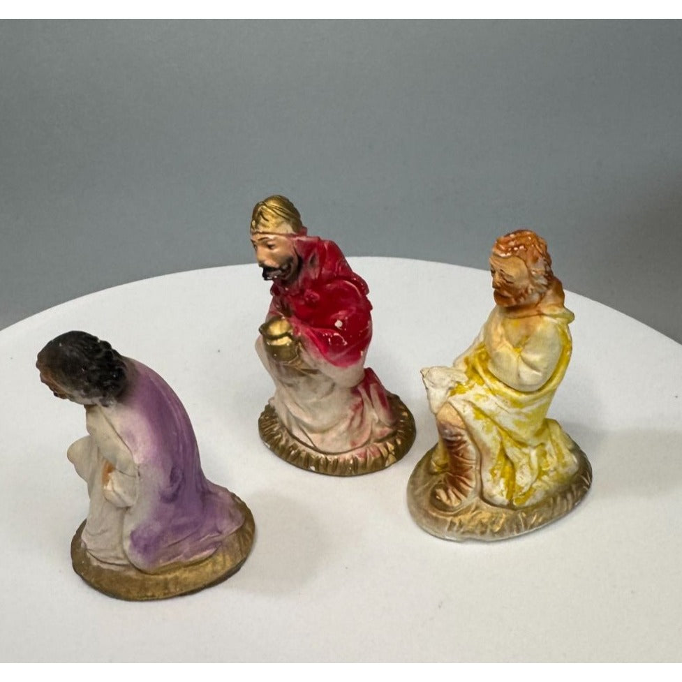 Antique Chalkware Nativity Figures Joseph King Melchior Shepherd c1930 4" Scale 3 1/2"