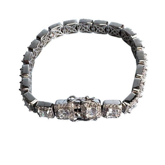 Cubic Zirconia Tennis Bracelet 7.5" Rhodium-Plated Silver With Secure Clasp