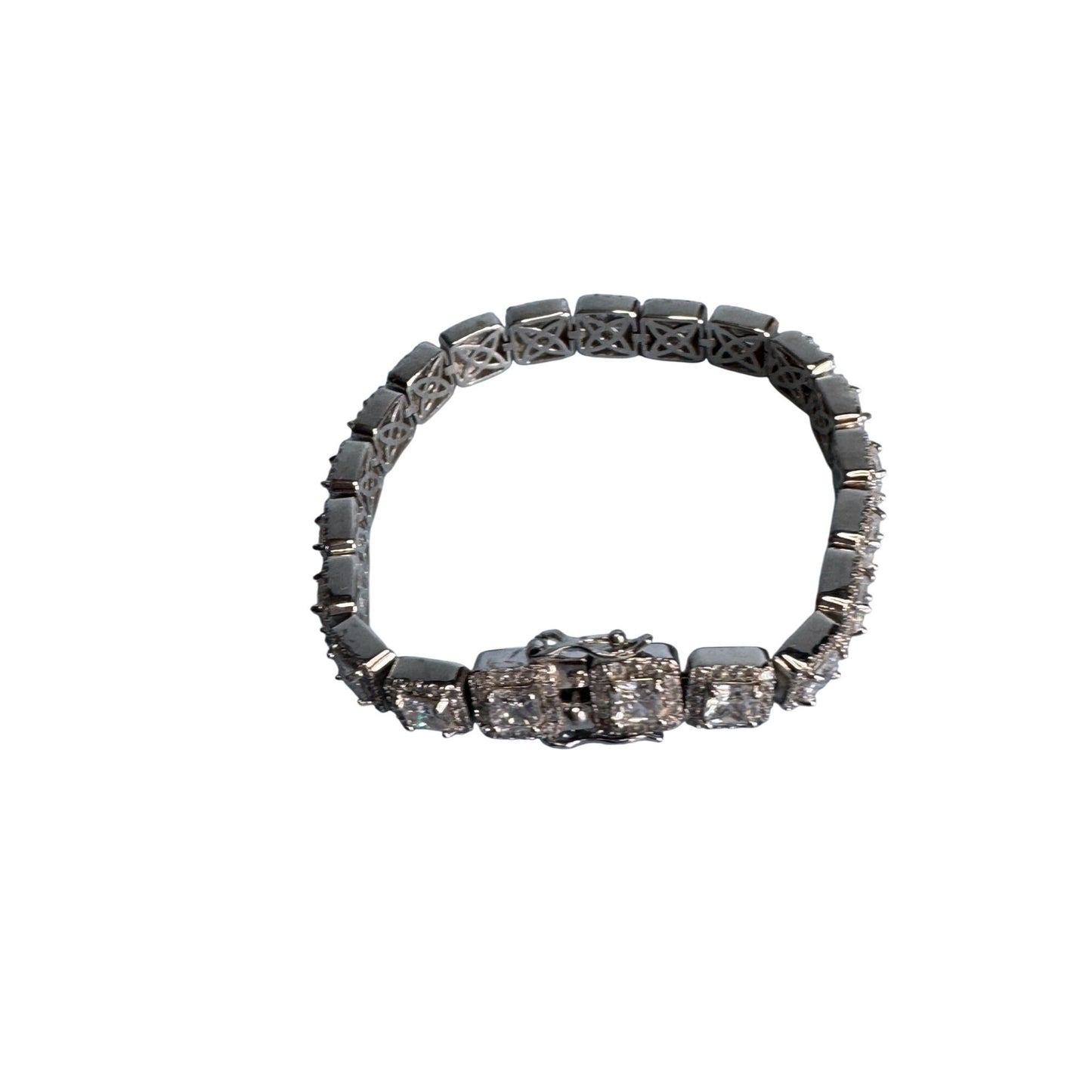 Cubic Zirconia Tennis Bracelet 7.5" Rhodium-Plated Silver With Secure Clasp