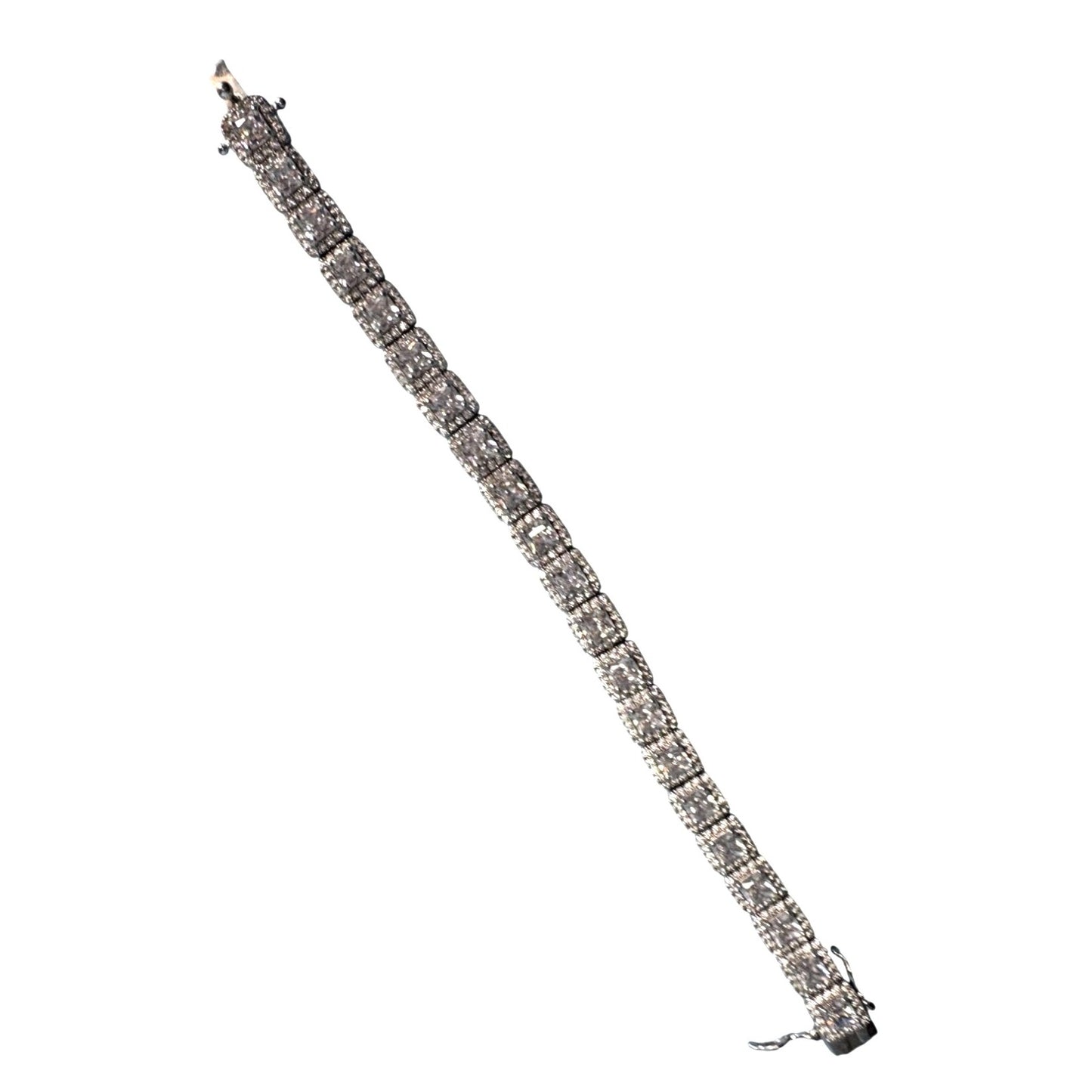 Cubic Zirconia Tennis Bracelet 7.5" Rhodium-Plated Silver With Secure Clasp