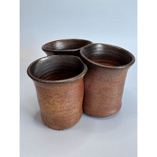 Beaver Creek Pottery Stoneware Utensil Holder Brown 3-Section 3.5"x5.25" 1981