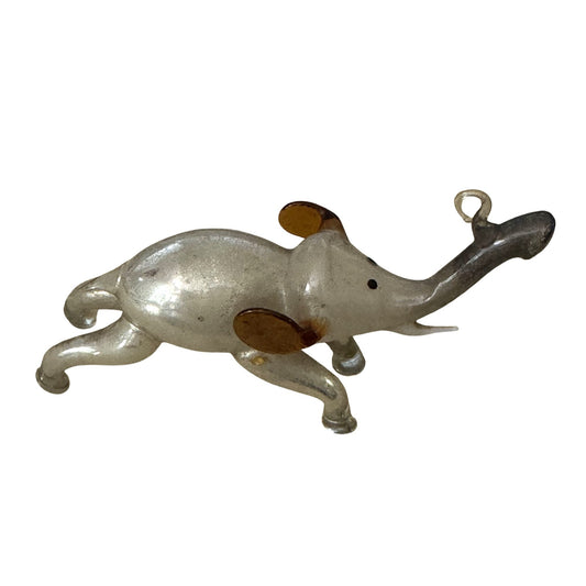 Antique Blown Glass Elephant Ornament Lauscha Germany Bimini Style Clear/Brown 4”