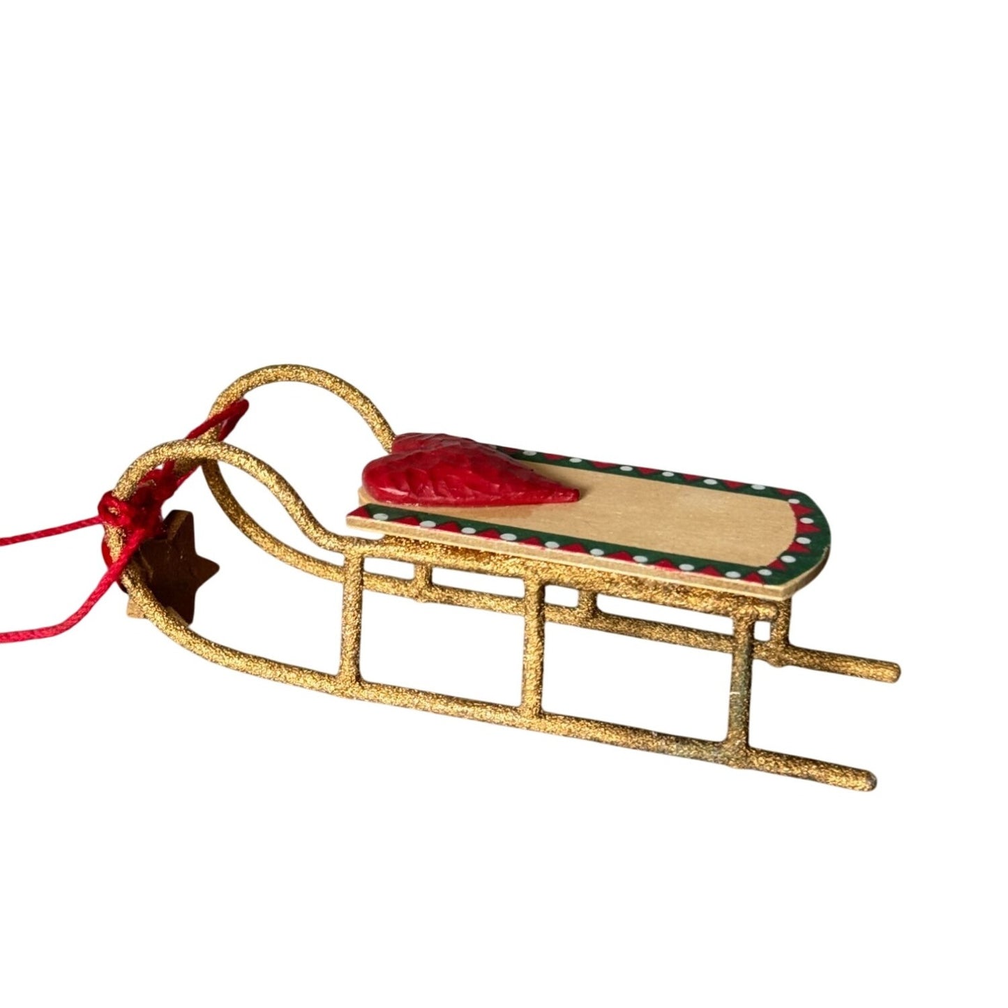 Kurt Adler Gold Sled Ornament Red Heart & Star Accents 5 3/4" Long Christmas Home Décor