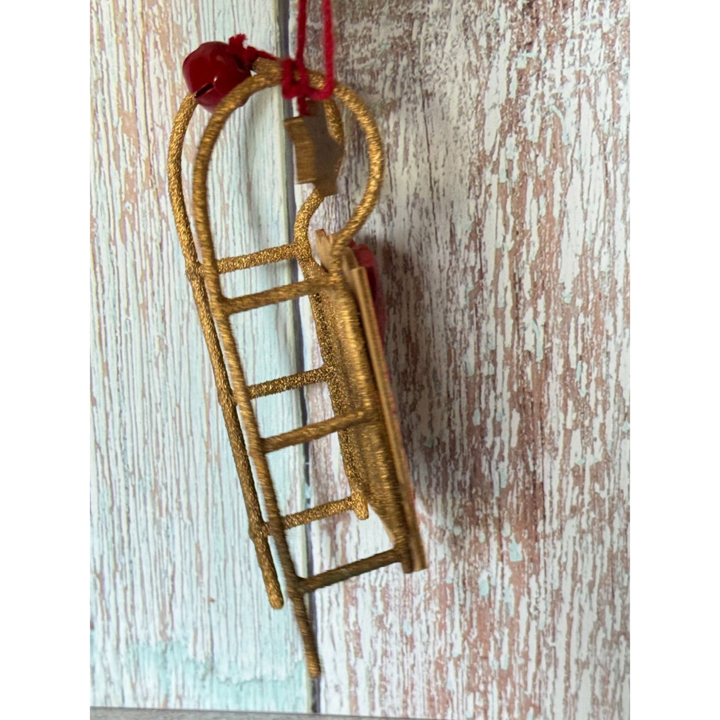 Kurt Adler Gold Sled Ornament Red Heart & Star Accents 5 3/4" Long Christmas Home Décor
