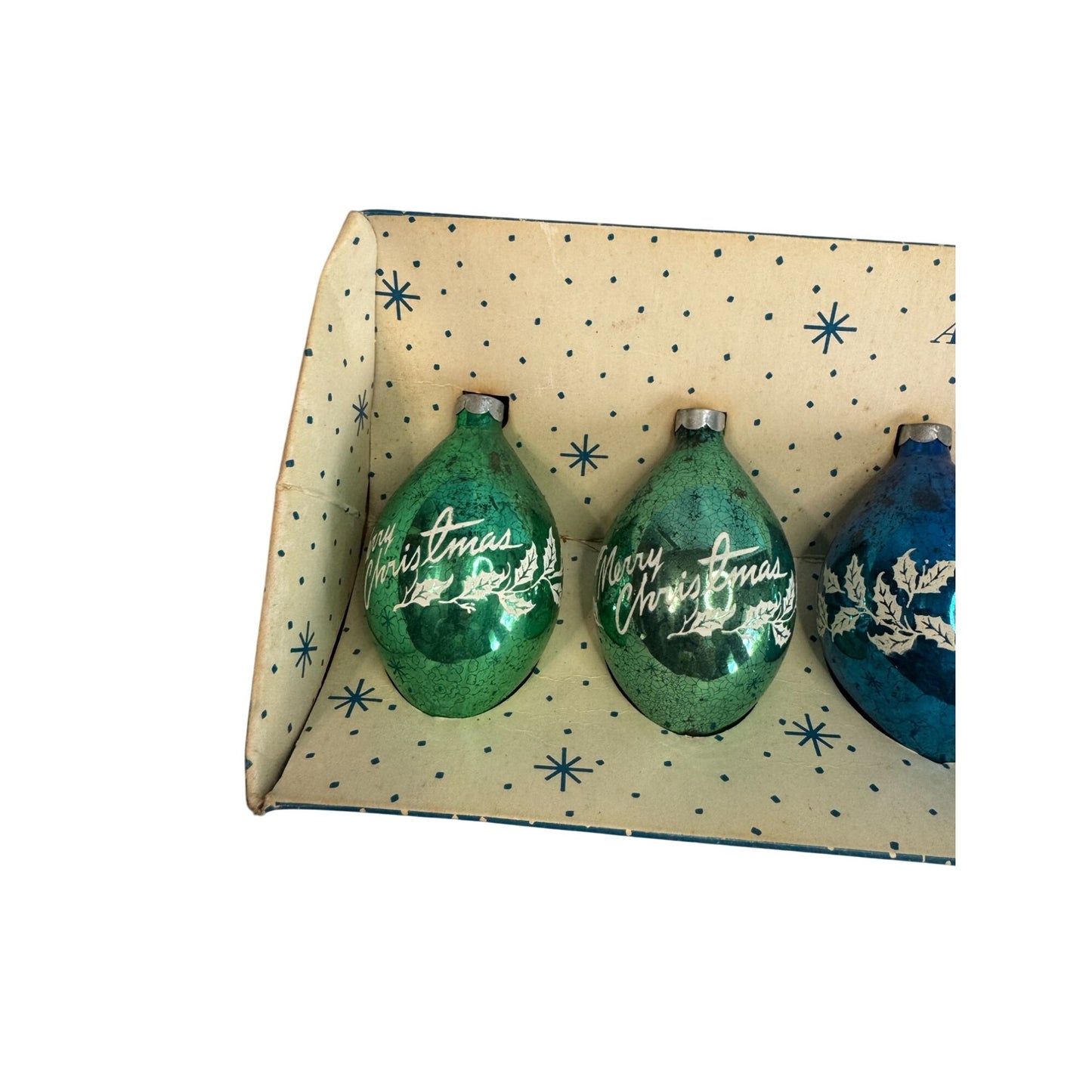 Paragon Christmas Tree Ornaments Set Green Red Blue Glass Vintage Boxed