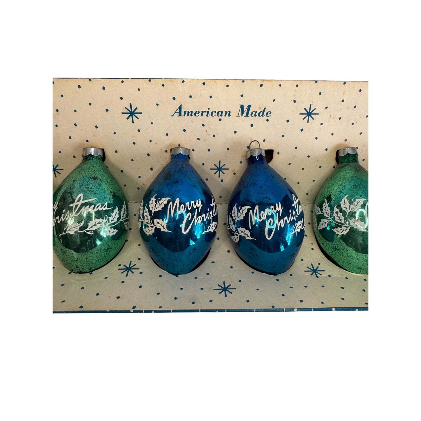 Paragon Christmas Tree Ornaments Set Green Red Blue Glass Vintage Boxed