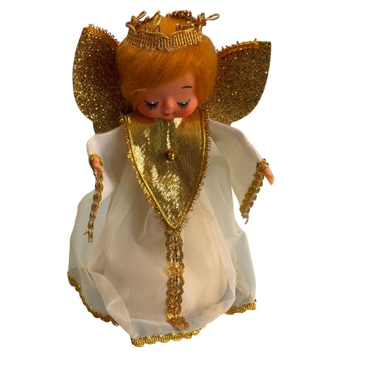Vintage Angel Tree Topper 6.5" Japan Montgomery Ward 1960 Gold & White W/Box