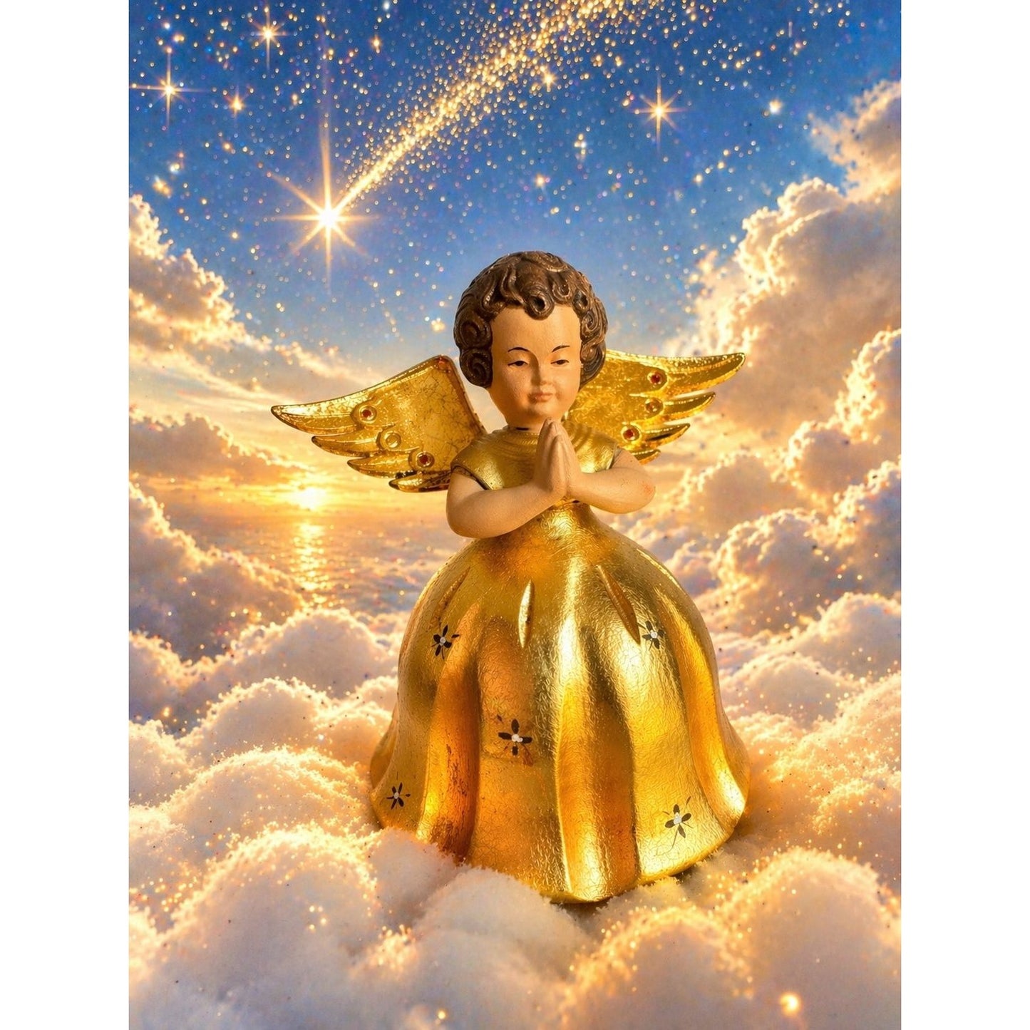 Toriart Musical Angel Figurine Italy Reuge Music Box Rotates Gold 5 1/2"