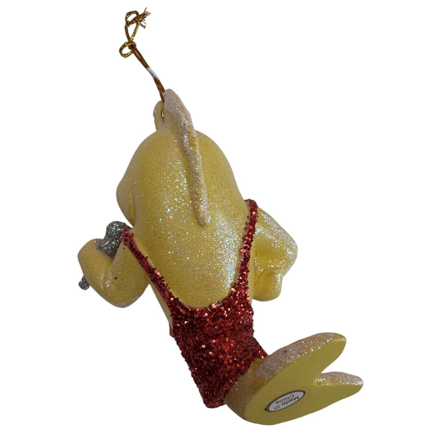 December Diamonds Diva Dolphin Ornament Red Glitter Dress Microphone 5"