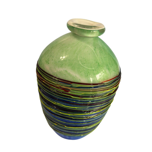 Handmade Italian Art Glass Vase 11" Tall Embossed Stripes  7.6 Lbs Unique Design