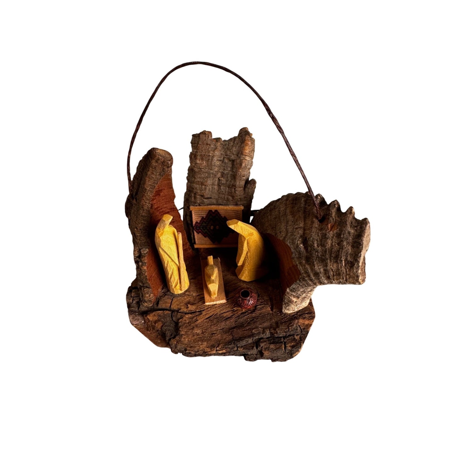 Rustic Bark Wood Mini Nativity Hand Carved Mexico Folk Art 3 Figures Ophelia 3 1/2