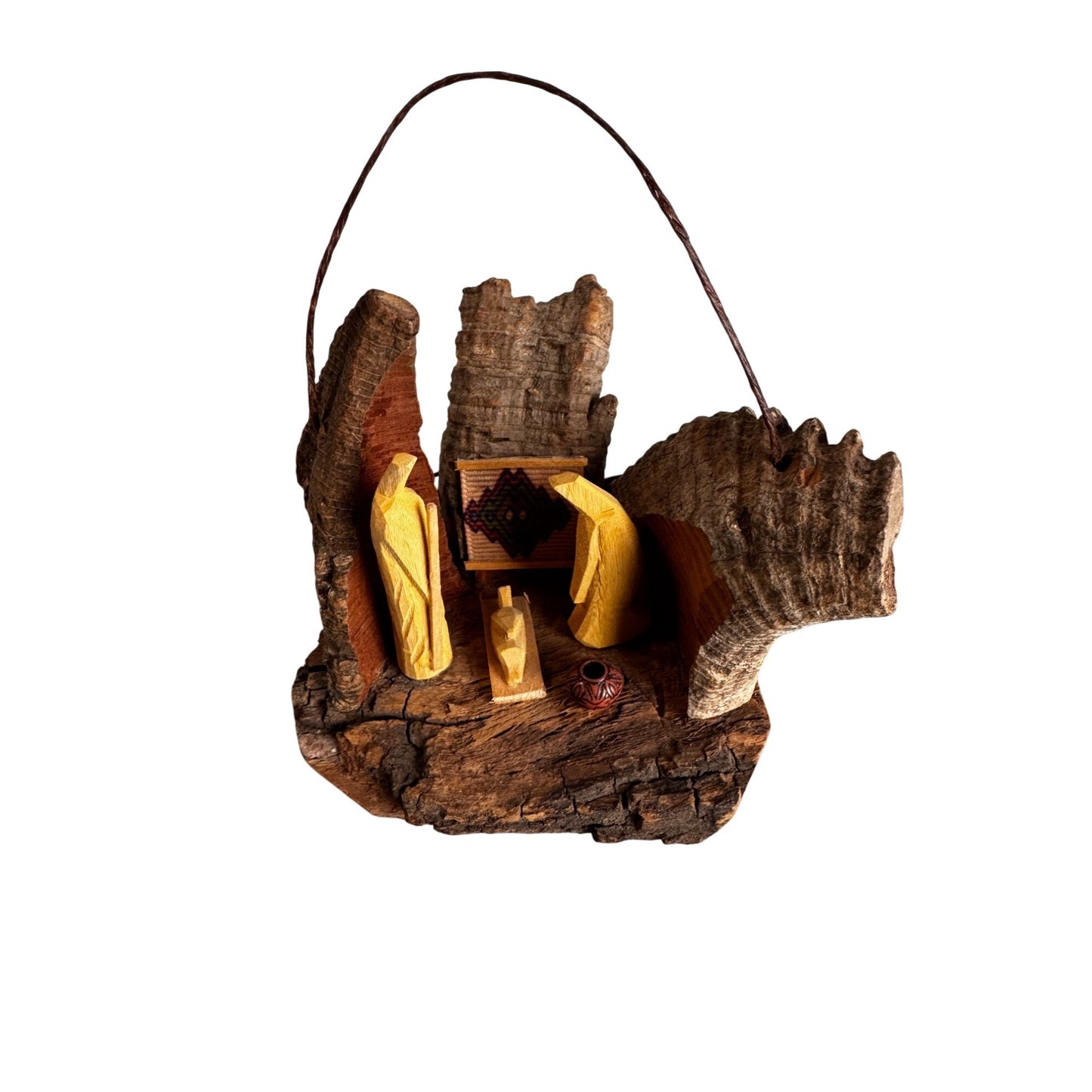 Rustic Bark Wood Mini Nativity Hand Carved Mexico Folk Art 3 Figures Ophelia 3 1/2