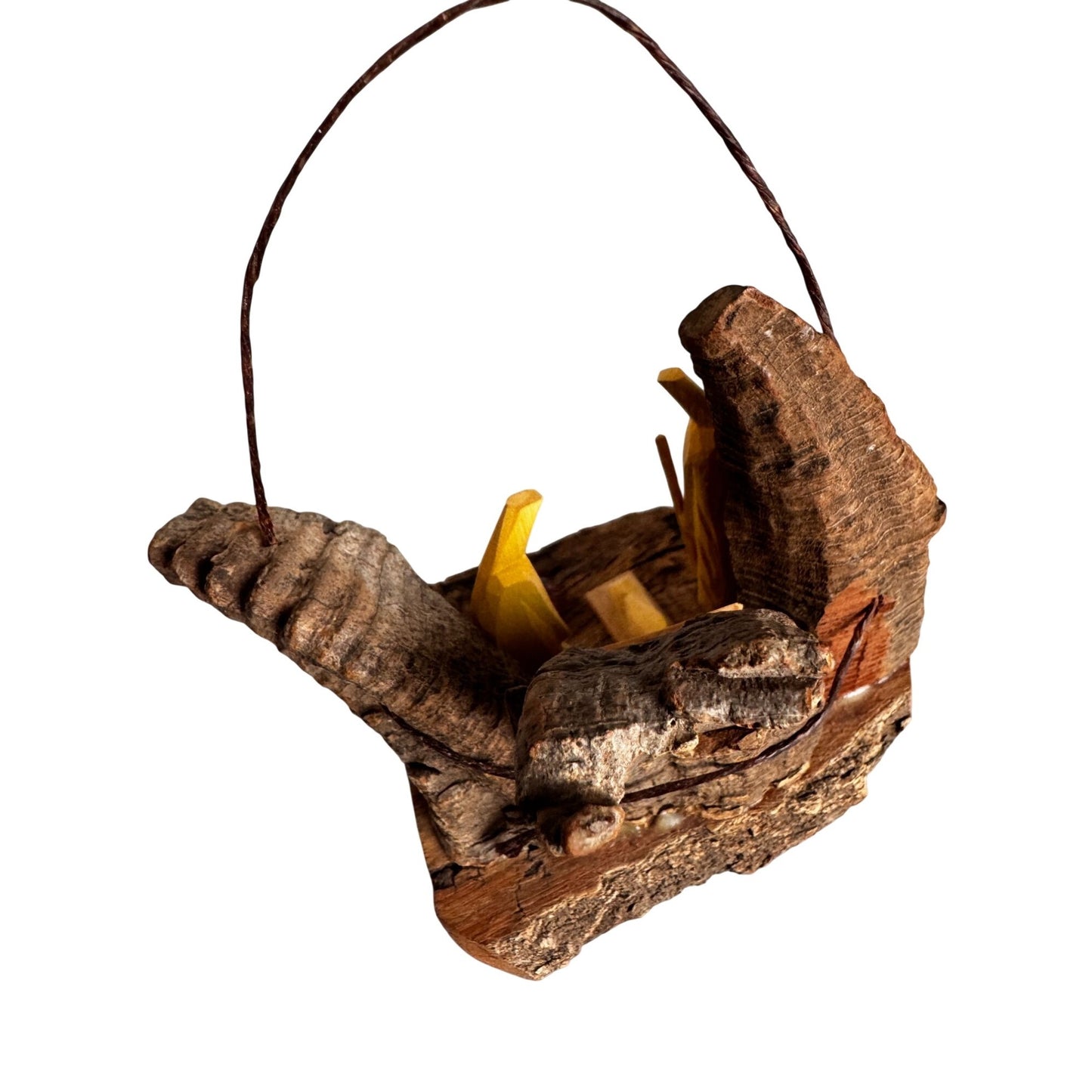 Rustic Bark Wood Mini Nativity Hand Carved Mexico Folk Art 3 Figures Ophelia 3 1/2