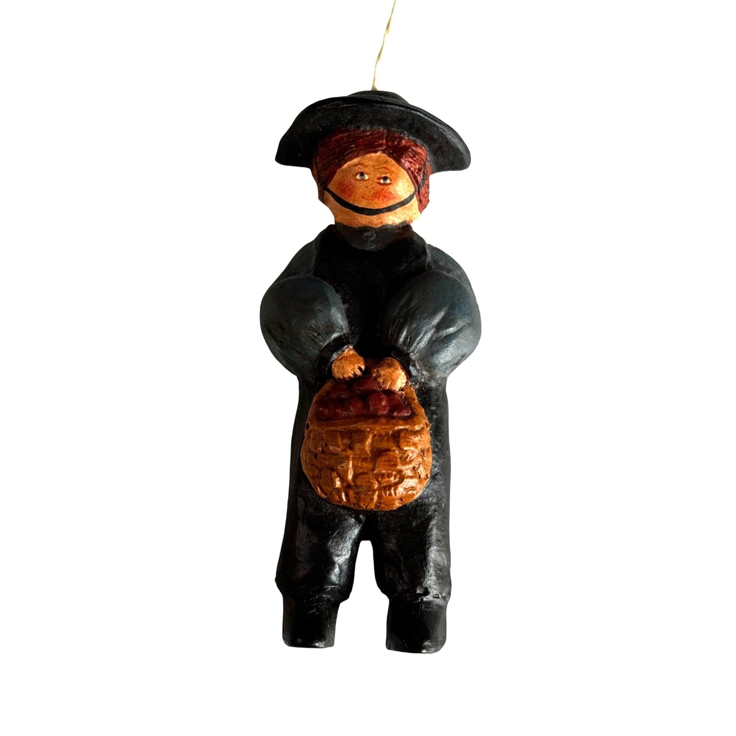 1993 Doris Williams Folk Art Pilgrim Ornament Black Wood Hand Painted 5 Inches