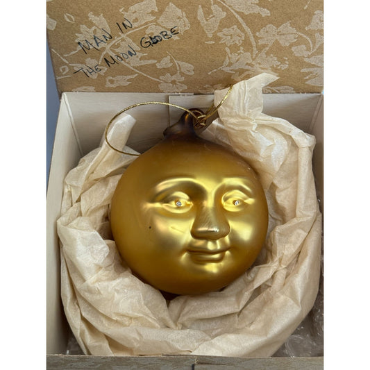 Dept 56 Man In The Moon Glass Ornament Jeweled Eyes Gold Tone 5" X 4" Holiday Decor